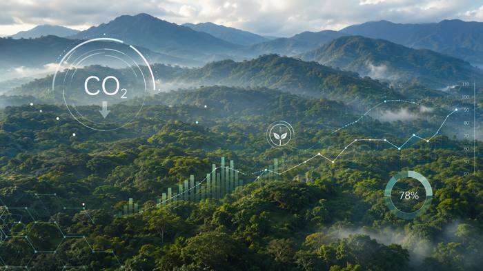 Forest landscape with carbon monitoring data