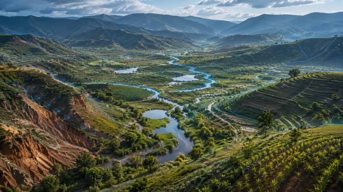 River catchment with erosion and hydrology mapping